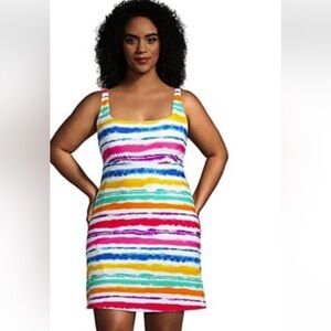 Lands End Tummy Control Sq Neck Swim Dress OnePiece Swimsuit Shorts Built In NWT